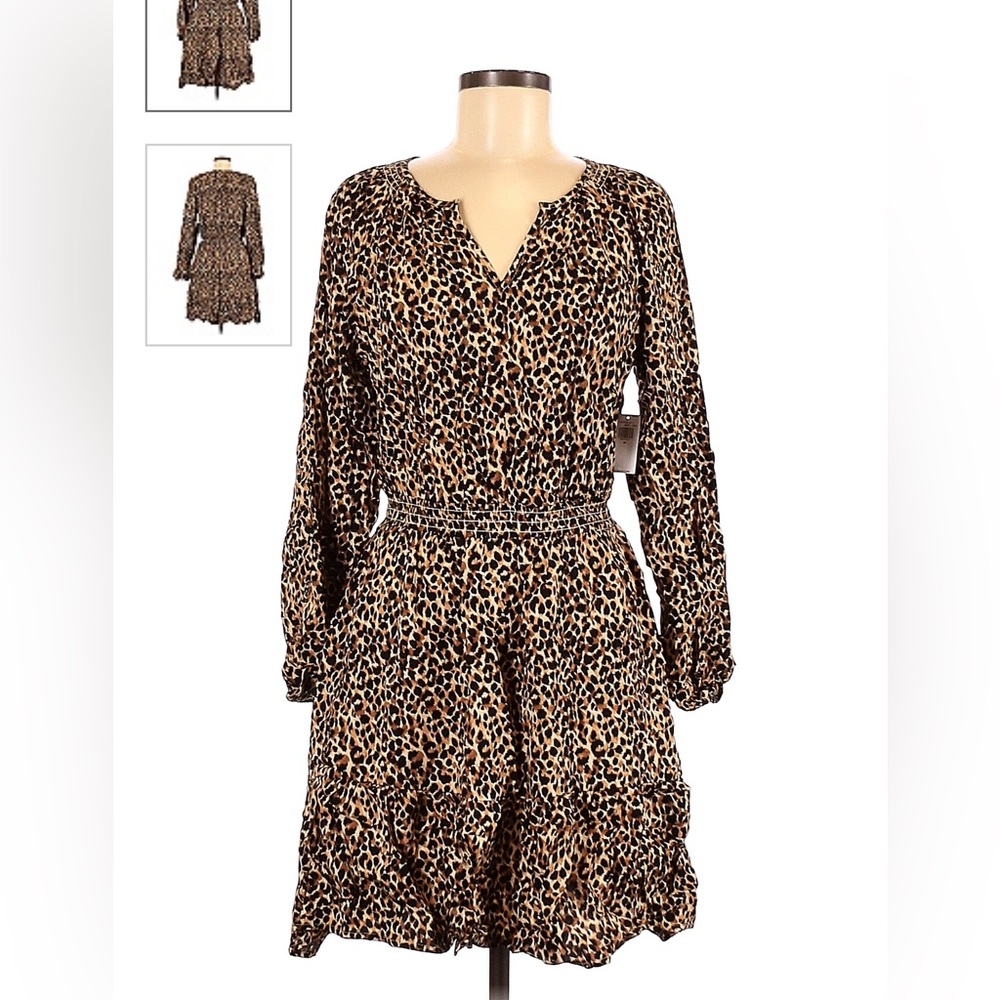 Old Navy Leopard Print Dress V-Neck 3X Womens Plus Long Sleeve